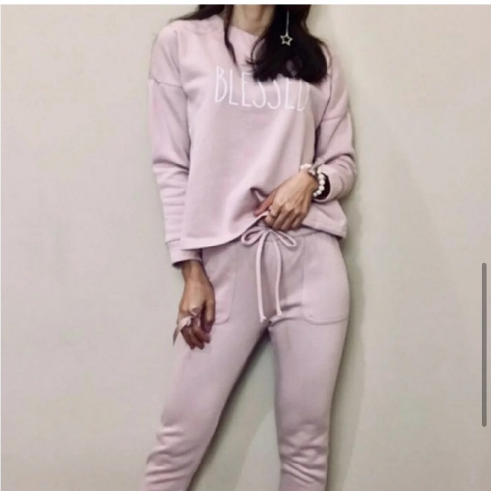 Rae Dunn Womens Pink 2 Piece Blessed Loungewear Set